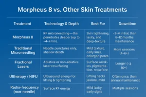 How Often Can I have Morpheus 8? 2 Table to show benefits of Morpheus 8 Hertford compared to other skin treatments